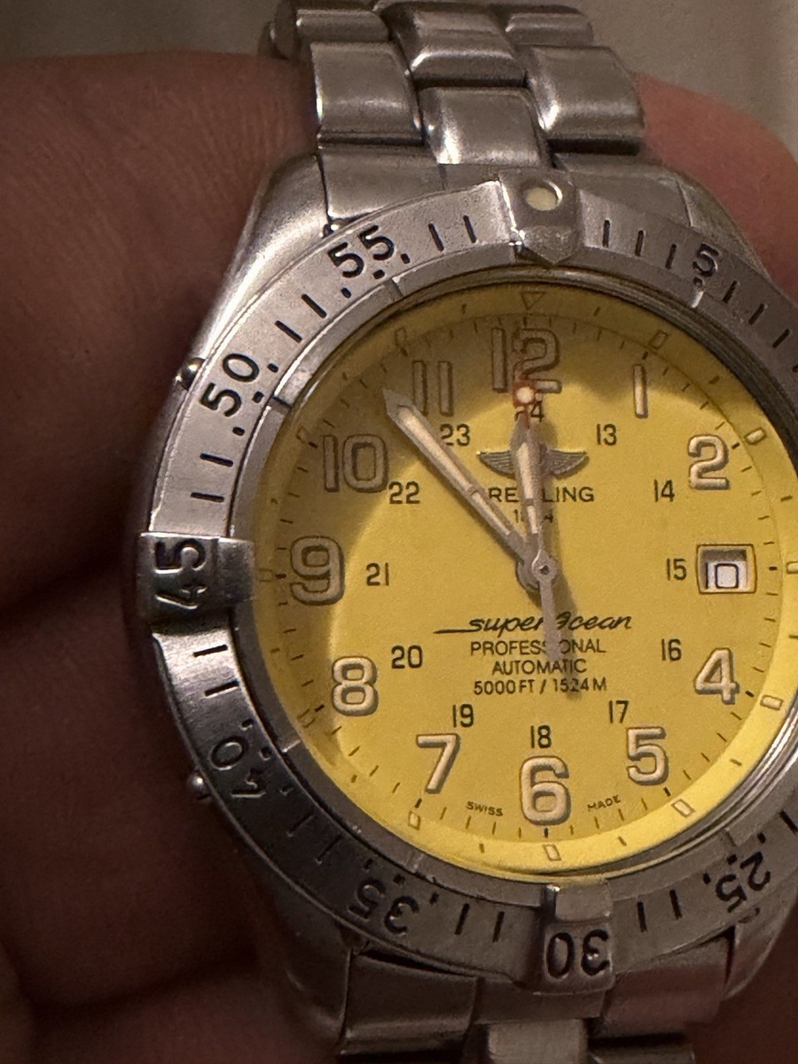 Breitling Super Ocean Date A17045 Automatic SS Yellow Dial 41mm | eBay