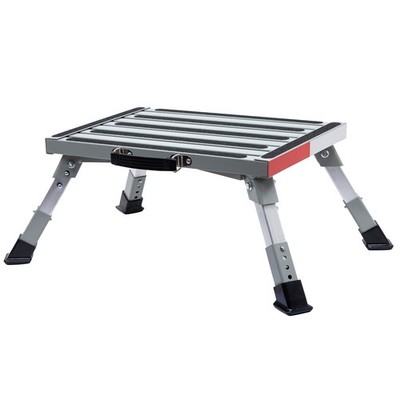 RV Step Stool, Adjustable Height Folding Iron Platform with Non-Slip Rubber F...
