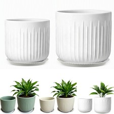 Set of 2 6/7" Glossy Ceramic Planters - Modern Plant Pots with Drainage Indoor