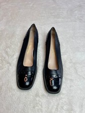 Salvatore Ferragamo Vintage Black Leather Cap Toe Pumps Shoes Womens Size 8 Ital