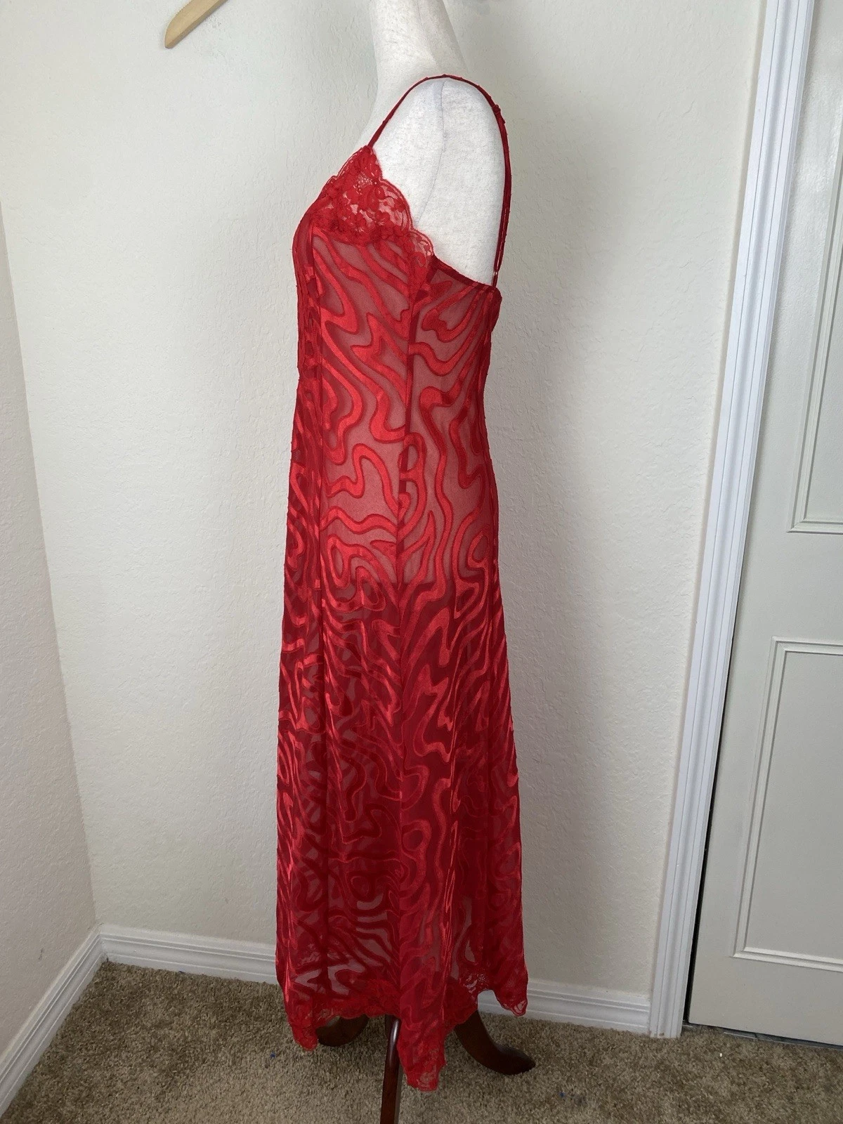 UNDERCOVER Abito vestito maxi slip vintage anni 90 Y2K Victoria’s Secret M rosso pizzo trasparente romantico