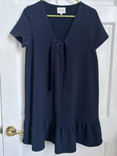 SEZANE Dress Short Sleeve Summer Lace Up tie Front Navy Blue Cute 38 US 6 S M