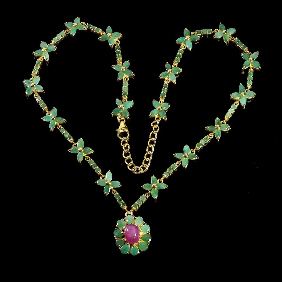 925 Sterling Silver Necklace Oval Ruby 9x7mm Emerald No USA Import Fees - Image 2 of 4
