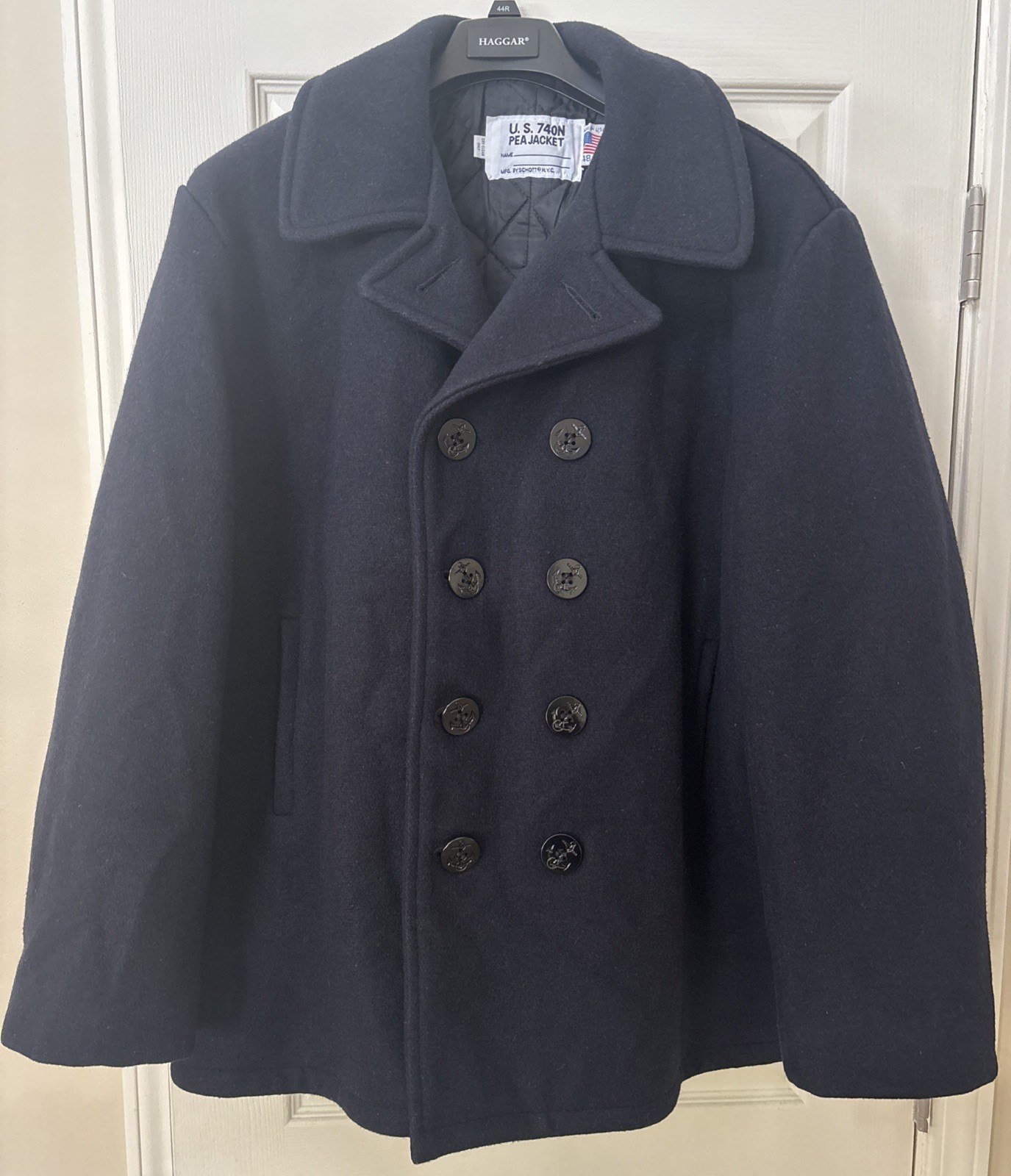 Schott NYC Naval US Pea Coat 740N Jacket Navy Wool Made In USA Mens Size 48
