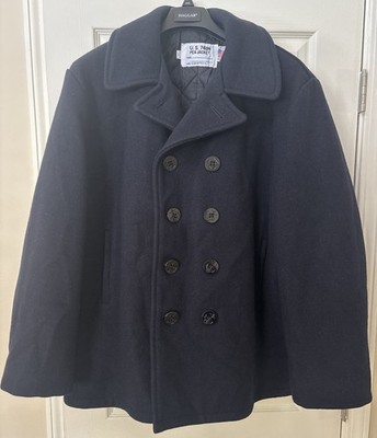 Schott NYC Naval US Pea Coat 740N Jacket Navy Wool Made In USA Mens Size 48