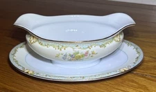 Vintage Noritake Lanare Gravy Sauce Boat With Attached Underplate