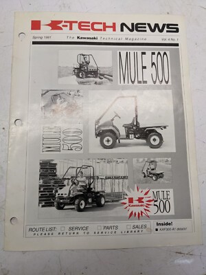 KAWASAKI NEWS MULE 500 TECHNICAL MAGAZINE MODEL GUIDE SALES BROCHURE 1991