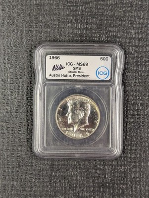 1966 SMS MS 69 MINT ERROR STRUCK THRU Kennedy Half Dollar 50C