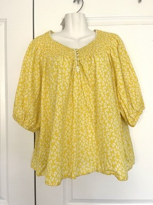 Biden Easy Stitch Detail Top Floral Yellow Blouse Size US 20-22