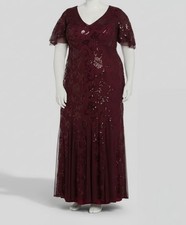 R & M Richards Women's Red Sequin Embellished V-Neck Gown Plus Sz 18W