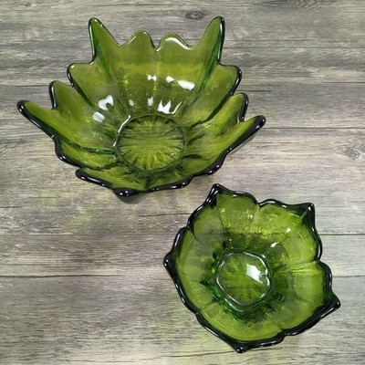 Viking Green Lotus Epic Spiked Edged Salad Bowl Textured Glass Set MCM 60s Retro