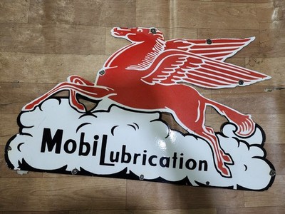 MOBIL LUBRICATION PEGASUS PORCELAIN ENAMEL SIGN 30 X 18 INCHES