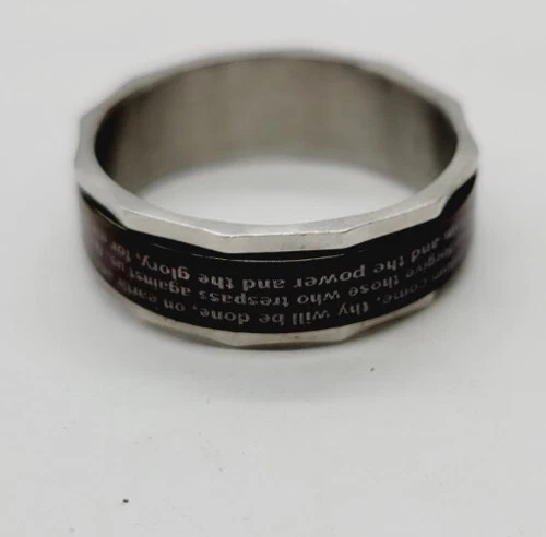 Spinner Band Ring Two Tone Black Silver The Lord's Prayer Sz 12.5 Spinning Ring