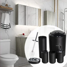 6PCS Bathroom Accessories Set Bath Ensemble Decorative Countertop Thread Black