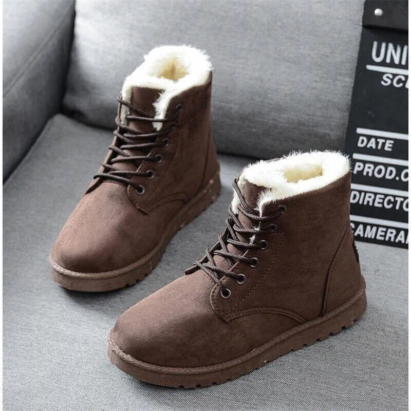 Winter Warm Snow Boots Fur Lined Lace Up Ankle Boots Waterproof