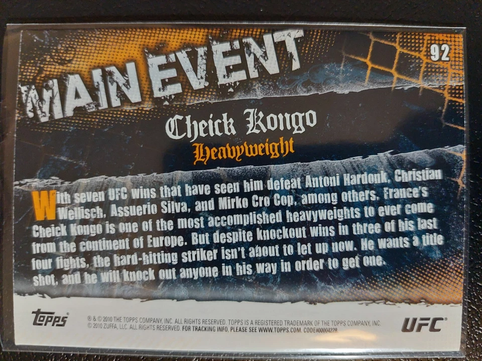 Cheick Kongo #92 2010 UFC Main Event Thick Gold Parallel - Image 2 of 2