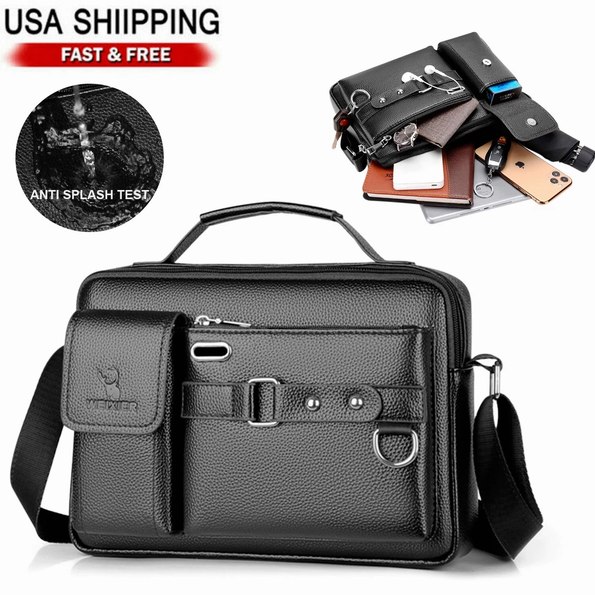 Briefcase Leather Bag 11.4 Inch Laptop Messenger Bag Business Office Bag  For Men