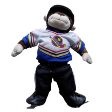 Build-a-Bear Monkey in Hockey Uniform & Skates, velvet helmet, faux leather #72