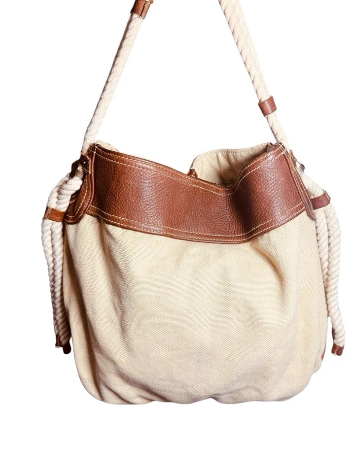 Bolso de Hombro GAP Jeans de Lona Bolso de Barco Cuerda Yute Cuero Marrón De Colección Años 90 Y2K Foto 4 de 4