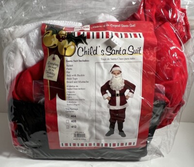 Halco Boys Complete Santa Suit Red Costume Size 12 Beard Hat Belt Jacket