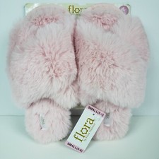 NEW Flora Nikrooz Victoria Teddy Criss Cross Pink Faux Fur Slippers Size S 5-6