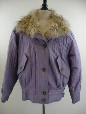 Women's S Vtg Head Purple Ski Jacket Genuine Raccoon Coyote Fur Collar Insulated