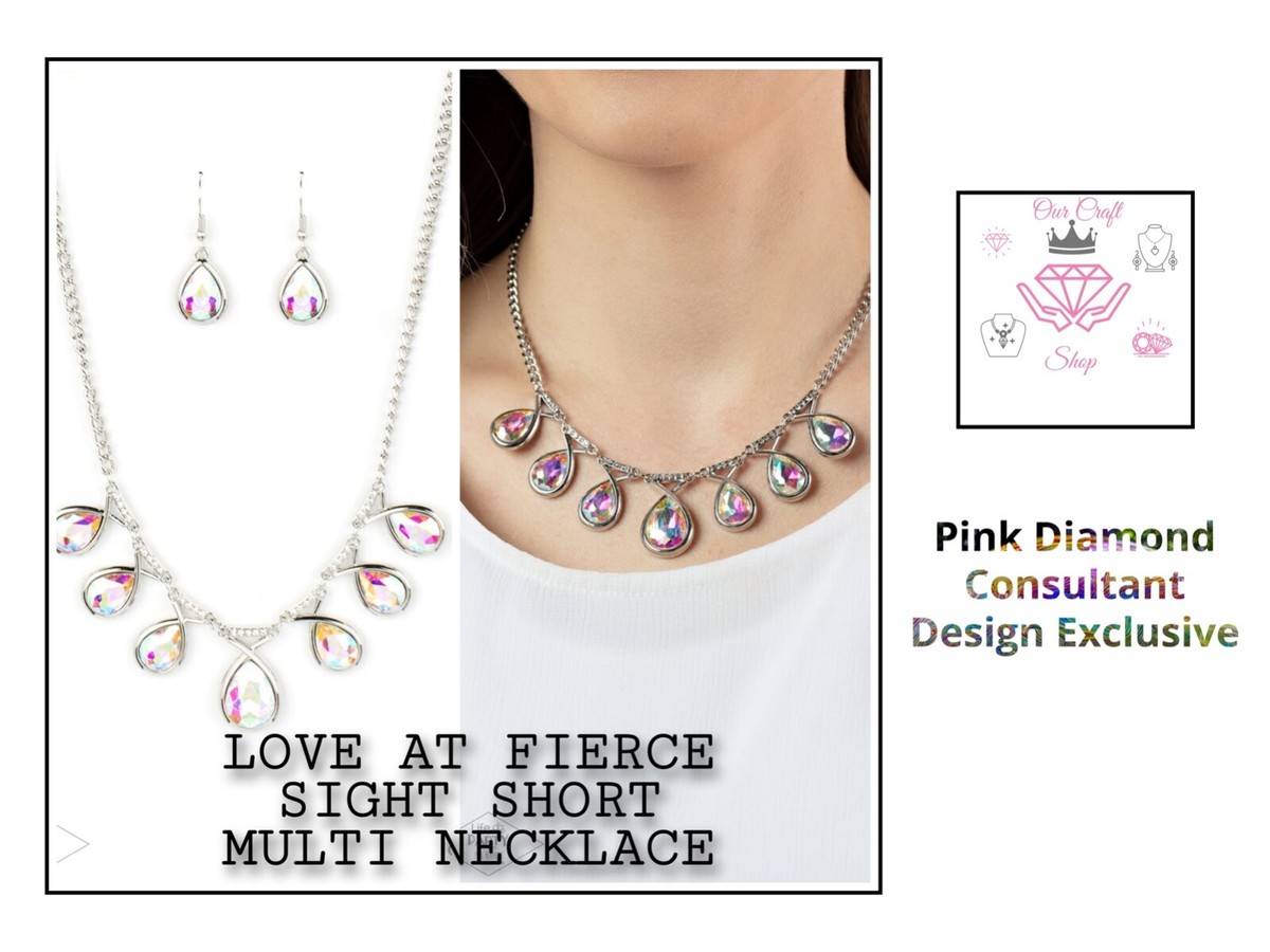 Paparazzi Love At FIERCE Sight IRIDESCENT MULTI NECKLACE PINK DIAMOND  EXCLUSIVE