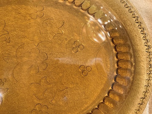 Vintage 1870's EAPG Adams & Co Amber Wildflower Oval Water Tray 13 In. Wide - Imagen 9 de 10