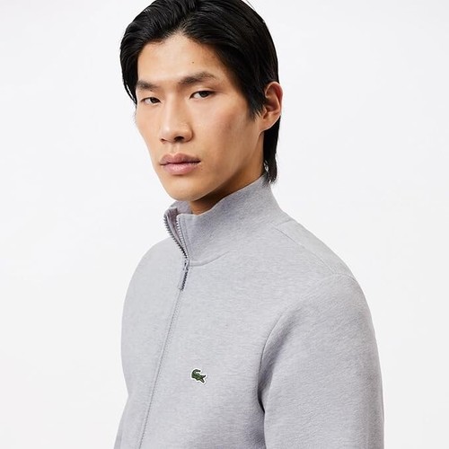 Lacoste Men’s Full Zip Cotton Sweater - Track Top Heather Grey - Picture 4 of 5
