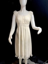 VTG. Ivory Cottage Core Fairy Nightgown Lace Trim French Cap Sleeves w Flaws