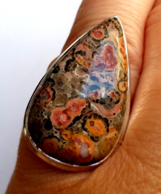 Jaspis Ring 925 Silber 57 (18,1 mm Ø) natürlicher Jaspis - Leoparden Design