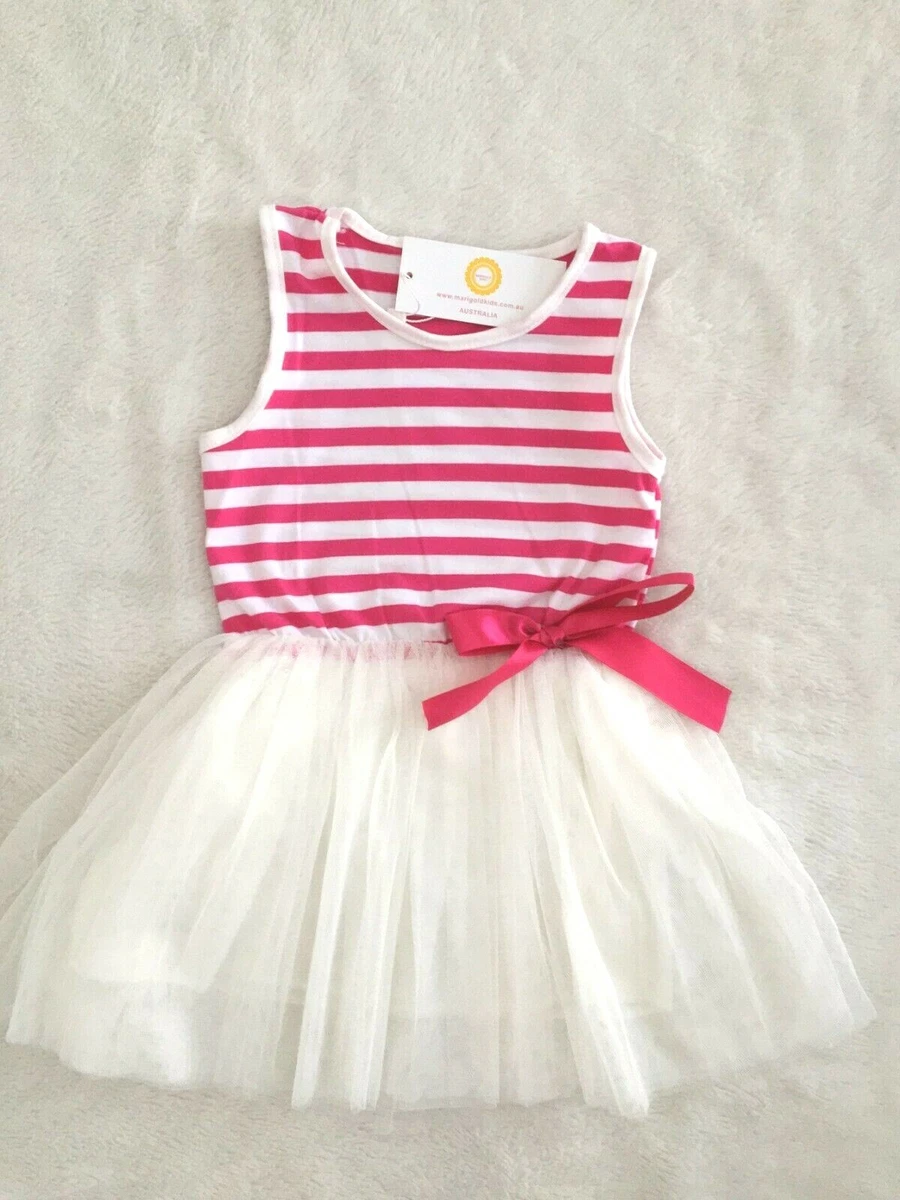 Girls Dress New Size 2 Years Rasberry Red Stripe Tulle Dress Girls