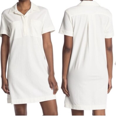 James Perse Fresca White Cotton Knit Pocket Shirt Dress Polo Dress 