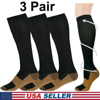 3 Pair Copper Infused Socks for Compression & Circulation Stockings Unisex S-XXL