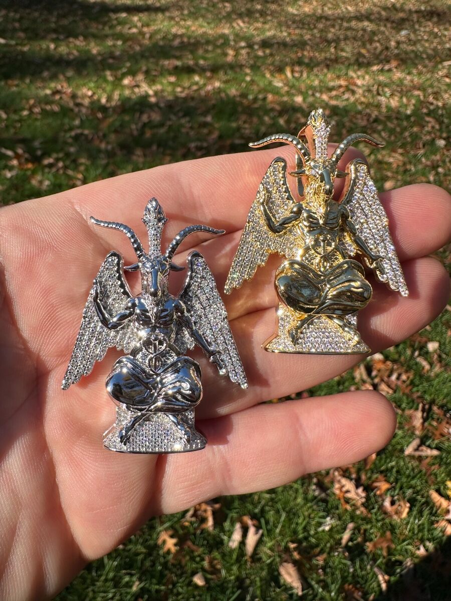 MOISSANITE Baphomet Pendant Iced Devil Goat Satan Pentagram MOISSANITE Baphomet Pendant Iced Devil Goat Satan Pentagram