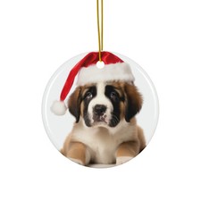 Hanging Ceramic Christmas Tree Ornament - St. Bernard Puppy Design