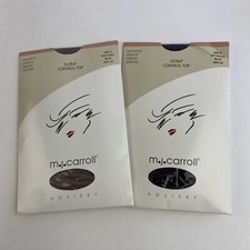 Vintage Pantyhose MJ Carroll 2 Pairs Size D Color Off Black  New Gray Control