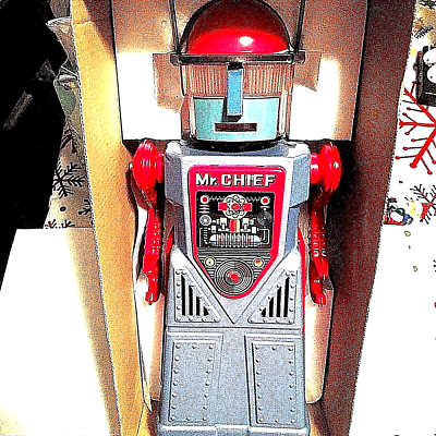 Robot Robot Marcheur à Pile en Tôle Chief Robotman Ha Ha