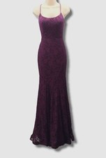  438 La Femme Women's Purple Sleeveless Lace Rhinestone Gown Dress 6