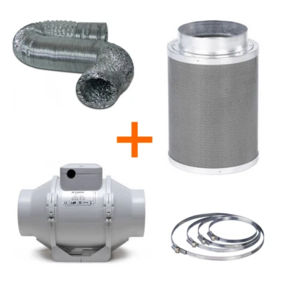 Kit d'Extraction d'air TT Extracteur + Filtre + Tube flexible 280 m³/h (125mm) - Photo 1/4