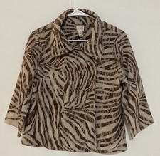 Chicos Zebra Print Jacket/ Shacket sz1 M8 collar 3/4sleeve single snap