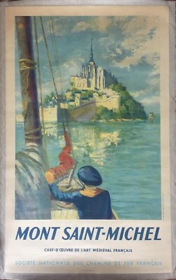 Affiche Tourisme MONT SAINT-MICHEL Bateau Voilier SNCF Marin STARR 62x100cm 1947 - Photo 1/3