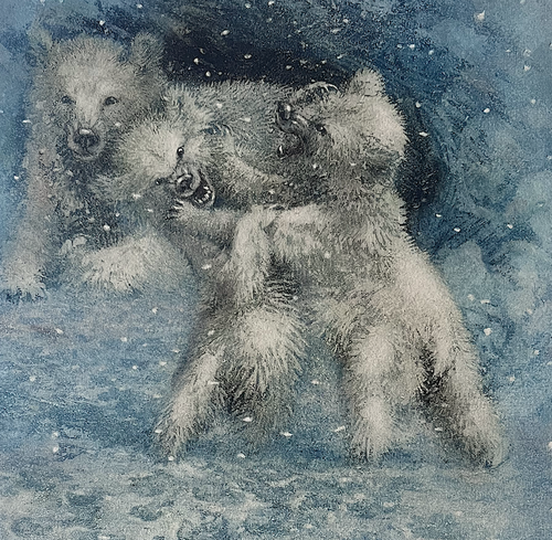 ETCHING AQUATINT WILL SIMMONS 1884-1949 CHILDREN IN SNOW POLAR BEAR Wildlife Art - Picture 3 of 4