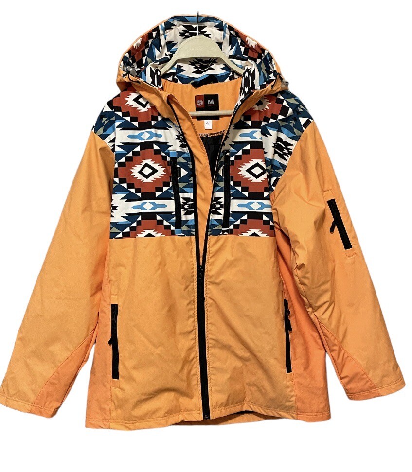 Ski Jacket Tribal Graphic Full Zip Lined Yellow Printed