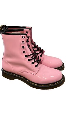 Dr Doc Martens Patent Leather Combat Boots Light Pink Women Size 10 NEW 