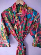 Indian Cotton Frida Kahlo Print Long Kimono Nightwear Bath Robe Gown Maxi Dress