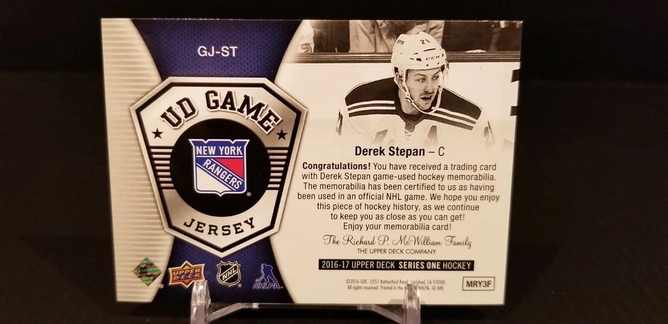 2016-17 Upper Deck UD GAME JERSEY RED #GJ-ST Derek Stepan MINT - Image 4 of 4
