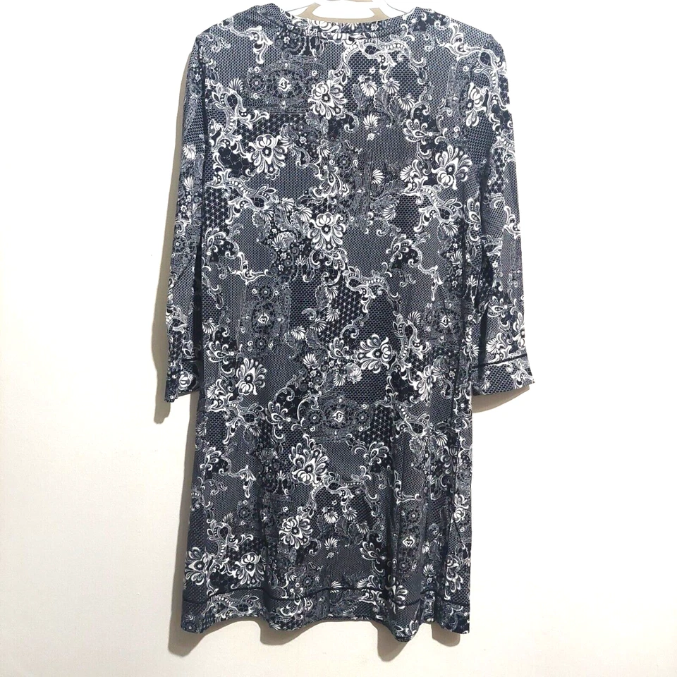 Soma Intimates Womens Sm Sleepwear Lounge Dress Stretch 3/4 Sleeve Black White - Image 4 of 4