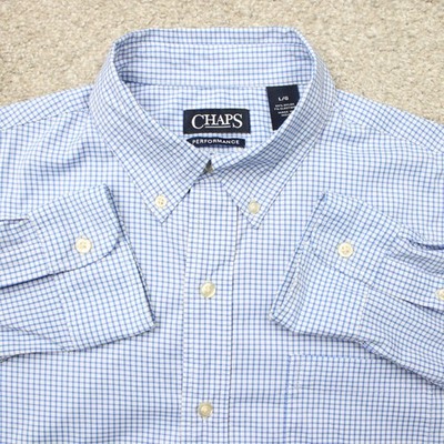 CHAPS Performance Shirt Mens Large Blue Checkered Nylon Stretch Long Sleeve