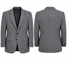 Harris Tweed Men  s Blazer Sport Coat Blue/Gray Pure Wool Hand Woven Scotland 40R